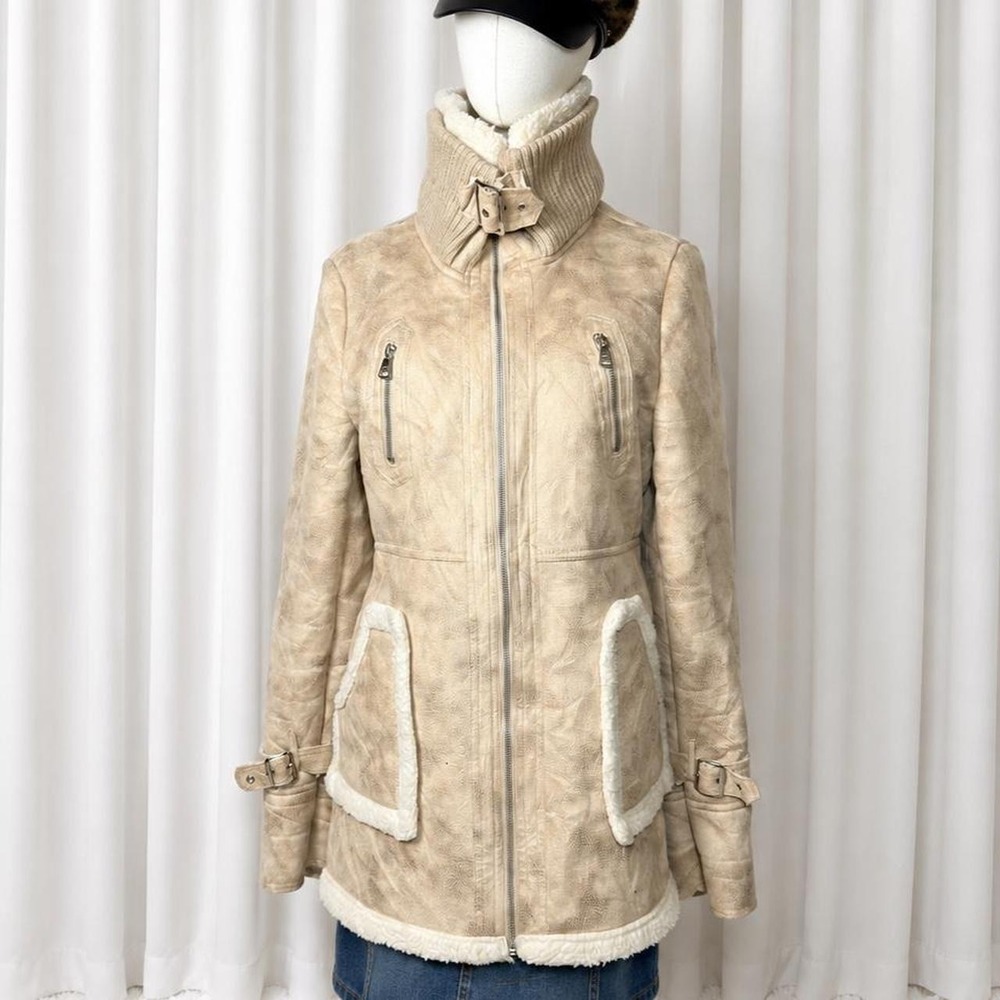 Vintage Steve Madden Y2K Cream Shearling Style Jacket